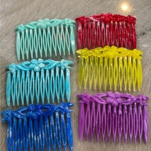 Colorful Floral Hair Combs Set of 6 vintage